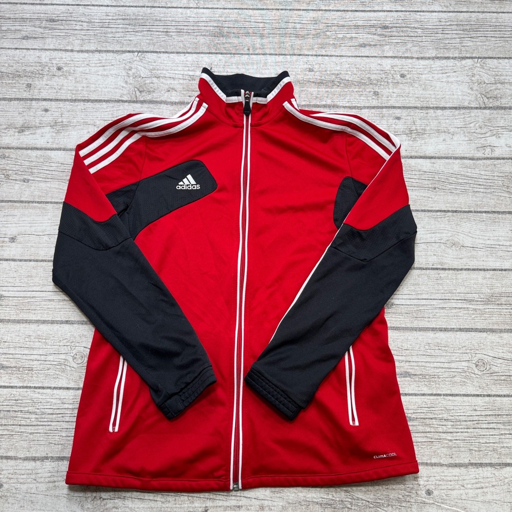 Y2K Adidas Track Jacket Women's L Red Black Climacool Athletic Soccer Training